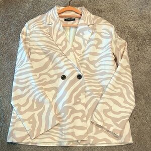 Zebra print cream blazer